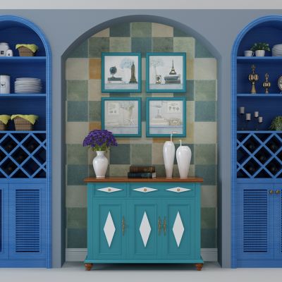 地中海酒柜边柜装饰画摆件
