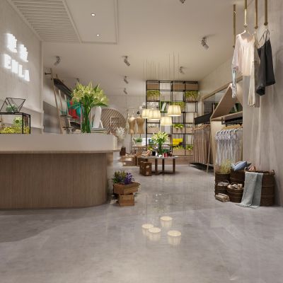 现代工业风服装店  服饰 衣架 收银台 