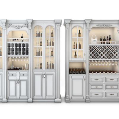 欧式雕花白色酒柜