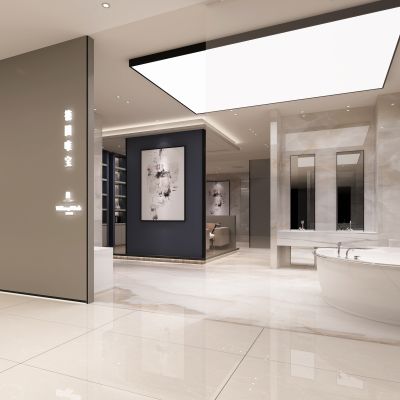 现代卫浴用品店  浴缸  墙饰  