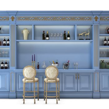 欧式实木酒柜红酒吧椅组合