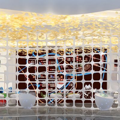 现代展厅大厅 桌椅  吊灯  顶  隔断 