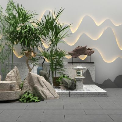 假山，石磨，植物