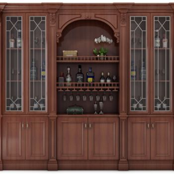 简欧实木酒柜摆件组合