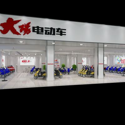 现代电动车专卖店   电动车  桌椅  门头 