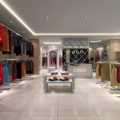 现代服装专卖店    衣架  衣服  收银台  