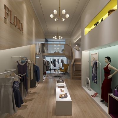 现代服装店  衣服 衣架  模特   沙发茶几  