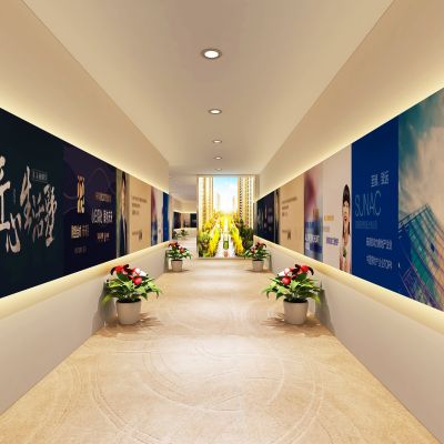 现代公司走廊  过道  文化墙  