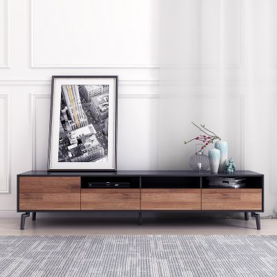 北欧实木黑色木色电视柜饰品