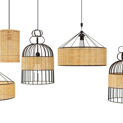 现代木质铁艺藤编吊灯