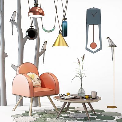 现代沙发吊灯落地灯组合