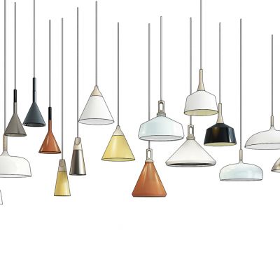 现代铁艺陶瓷小吊灯组合