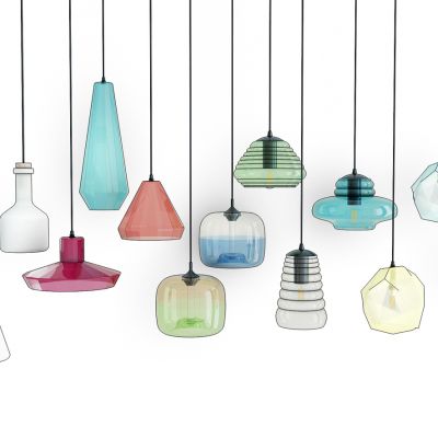 工业风彩色玻璃吊灯组合