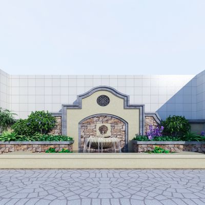 欧式室外景观  外观   绿植  喷泉  花园  