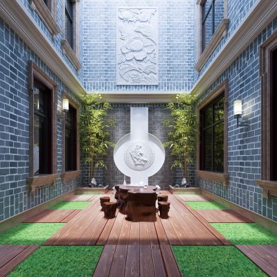 欧式建筑天井   茶室  休闲区   茶桌椅   雕花  壁灯 