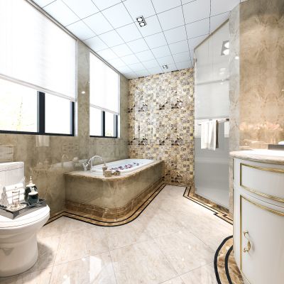 欧式卫生间   马桶 浴缸  玻璃隔断  洗手台 