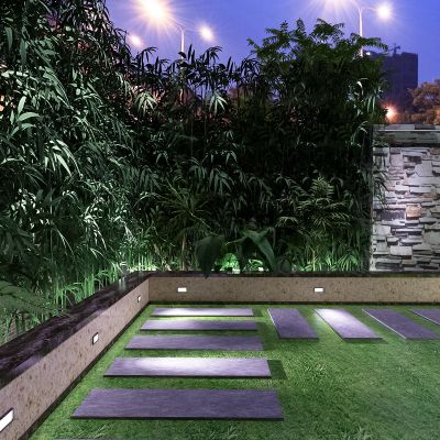 现代户外景观  台阶   草坪  路灯  绿植  