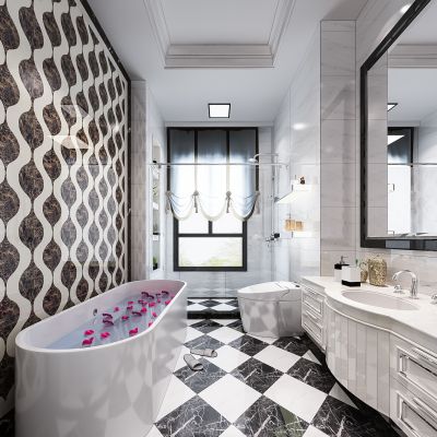 简欧卫生间   洗手台  摆件 马桶 浴缸