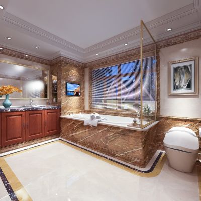 简欧卫生间   洗手台  摆件 马桶 浴缸  挂画 