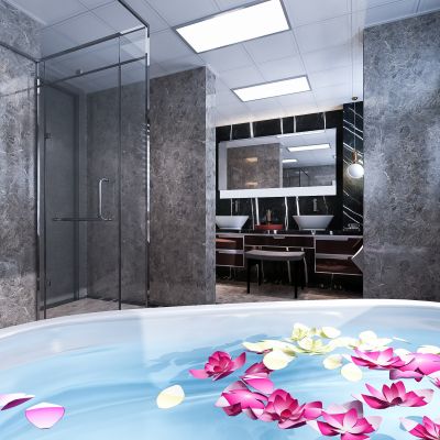 现代卫生间   洗手台 浴缸 镜子 玻璃隔断  