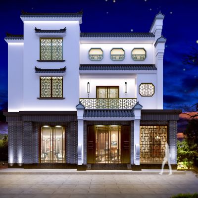 新中式餐饮店 火锅店门头  门窗  树木  古建 