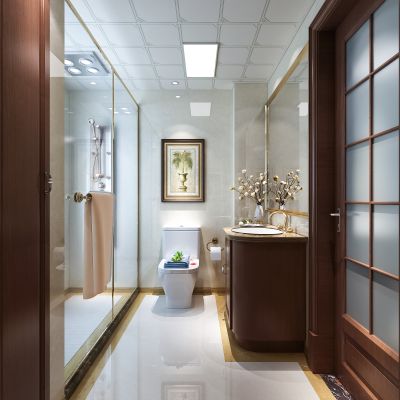 简欧卫生间   洗手台  摆件 马桶 玻璃隔断  