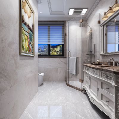 简欧卫生间   洗手台  摆件 马桶 淋浴  挂画 