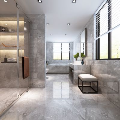 现代卫生间   洗手台  摆件 浴缸 马桶 玻璃隔断  