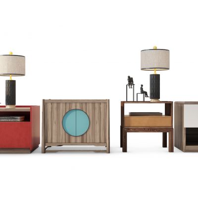 新中式床头柜台灯摆件组合