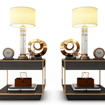 现代床头柜台灯摆件组合