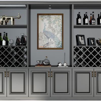 现代酒柜酒瓶摆件组合