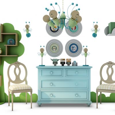 儿童树形书柜椅子柜子灯具