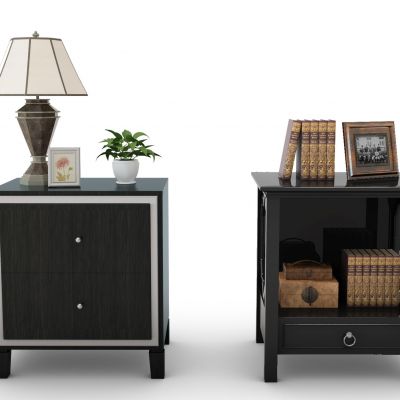 新中式实木床头柜花瓶组合