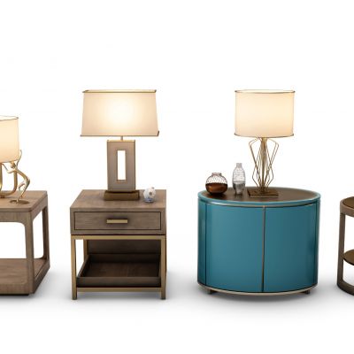 中式实木床头柜台灯组合