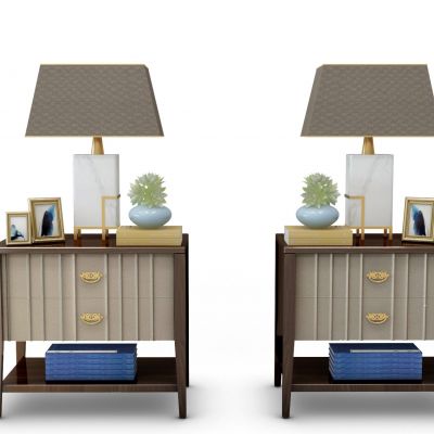 新中式实木床头柜台灯组合