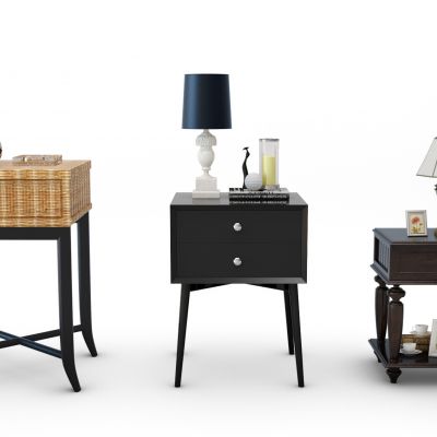 新中式实木床头柜花瓶组合