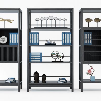 中式柜子书柜树摆件组合