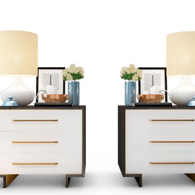 现代床头柜台灯花瓶组合