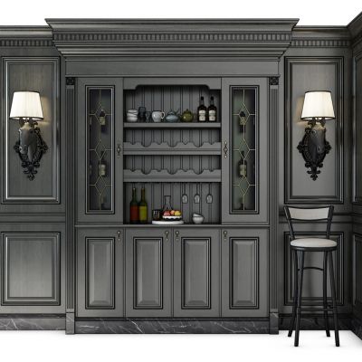 现代酒柜酒瓶壁灯吧椅组合