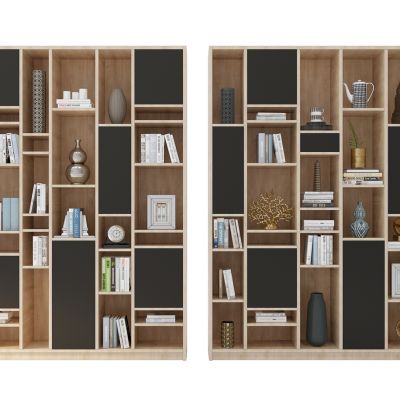 现代实木书柜书籍摆件组合