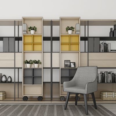 北欧现代书架单椅组合