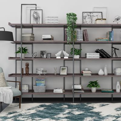 工业风现代书架花架单椅组合