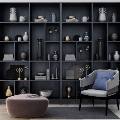 现代休闲椅脚踏书柜