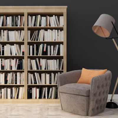 欧式美式书柜单人沙发落地灯组合