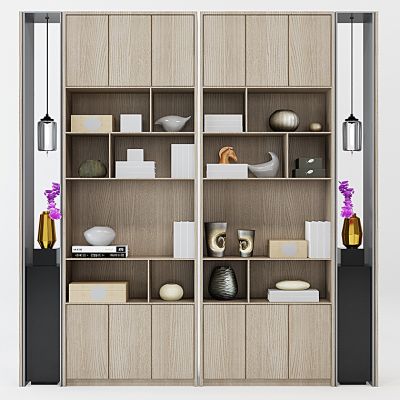 现代实木书柜饰品组合