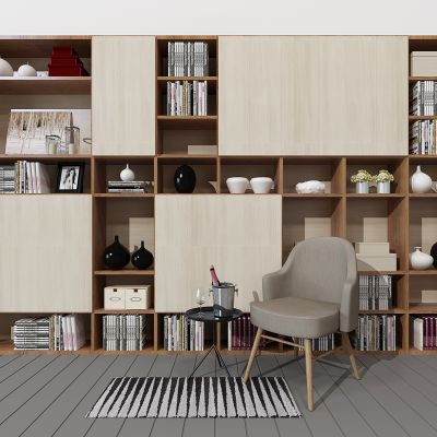 现代书柜单椅休闲椅组合