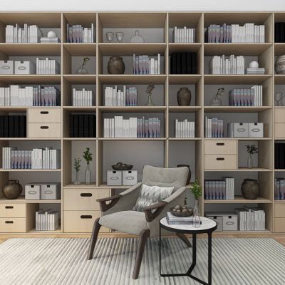 北欧现代书架休闲椅组合