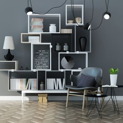 现代书柜书架休闲椅边几