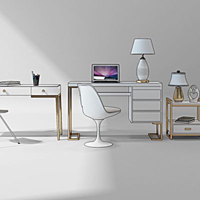 现代白色边柜斗柜书桌组合