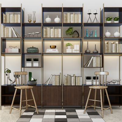 现代轻奢新中式书柜书架装饰柜